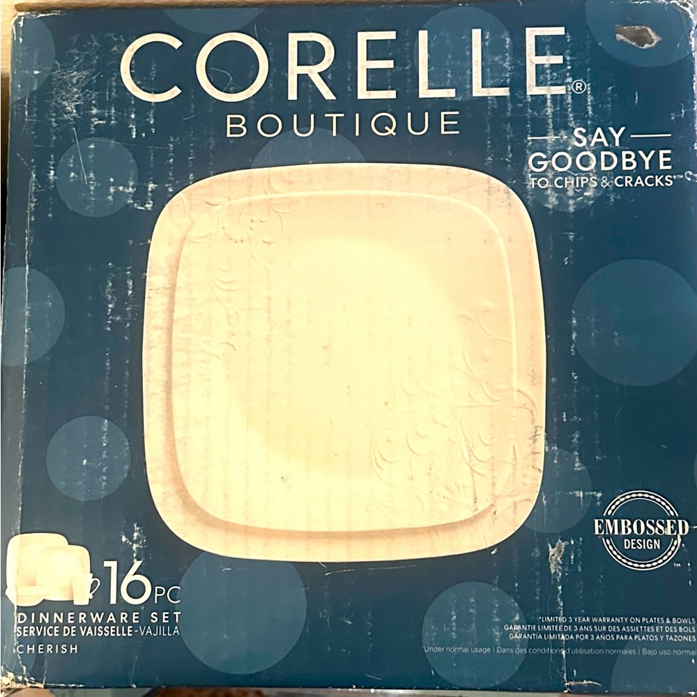 CORELLE Boutique Cherish Embossed Square 16-pc Set